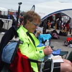 Knitting so fast she is blurred